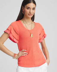 Chico's On Sale Melon Mambo Cutout Short-Sleeved Pullover Sweater