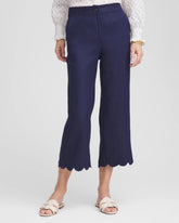 Chico's Discount Passport Blue Linen Scallop Hem Crop Pants