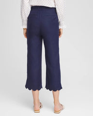 Chico's Discount Passport Blue Linen Scallop Hem Crop Pants