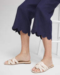 Chico's Discount Passport Blue Linen Scallop Hem Crop Pants