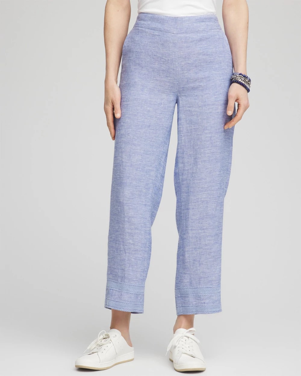 Chico's Online Blue Linen Pull On Waist Cropped Pants