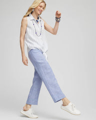Chico's Online Blue Linen Pull On Waist Cropped Pants