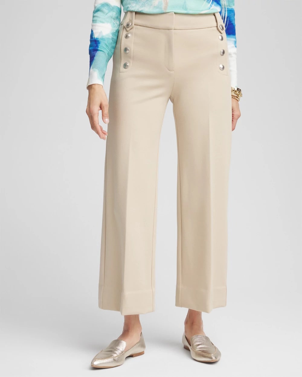 Chico's Outlet Wild Truffle Button Knit Twill Cropped Pants