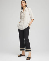 Chico's Discount Black Linen Elastic Waist Cropped Pants
