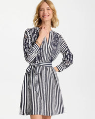 Chico's Online Navy Embroidered Striped Dress