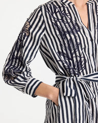 Chico's Online Navy Embroidered Striped Dress