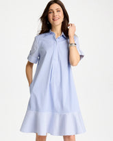 Chico's Outlet Blue Orchid Popover Striped Tiered Poplin Dress