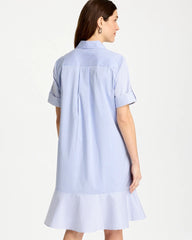 Chico's Outlet Blue Orchid Popover Striped Tiered Poplin Dress