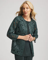 Chico's Sale Darkest Spruce Travelers™ Collection Faux Leather Floral Jacket