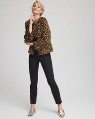 Chico's For Sale Camel Fuzzy Collarless Animal Print Jacket
