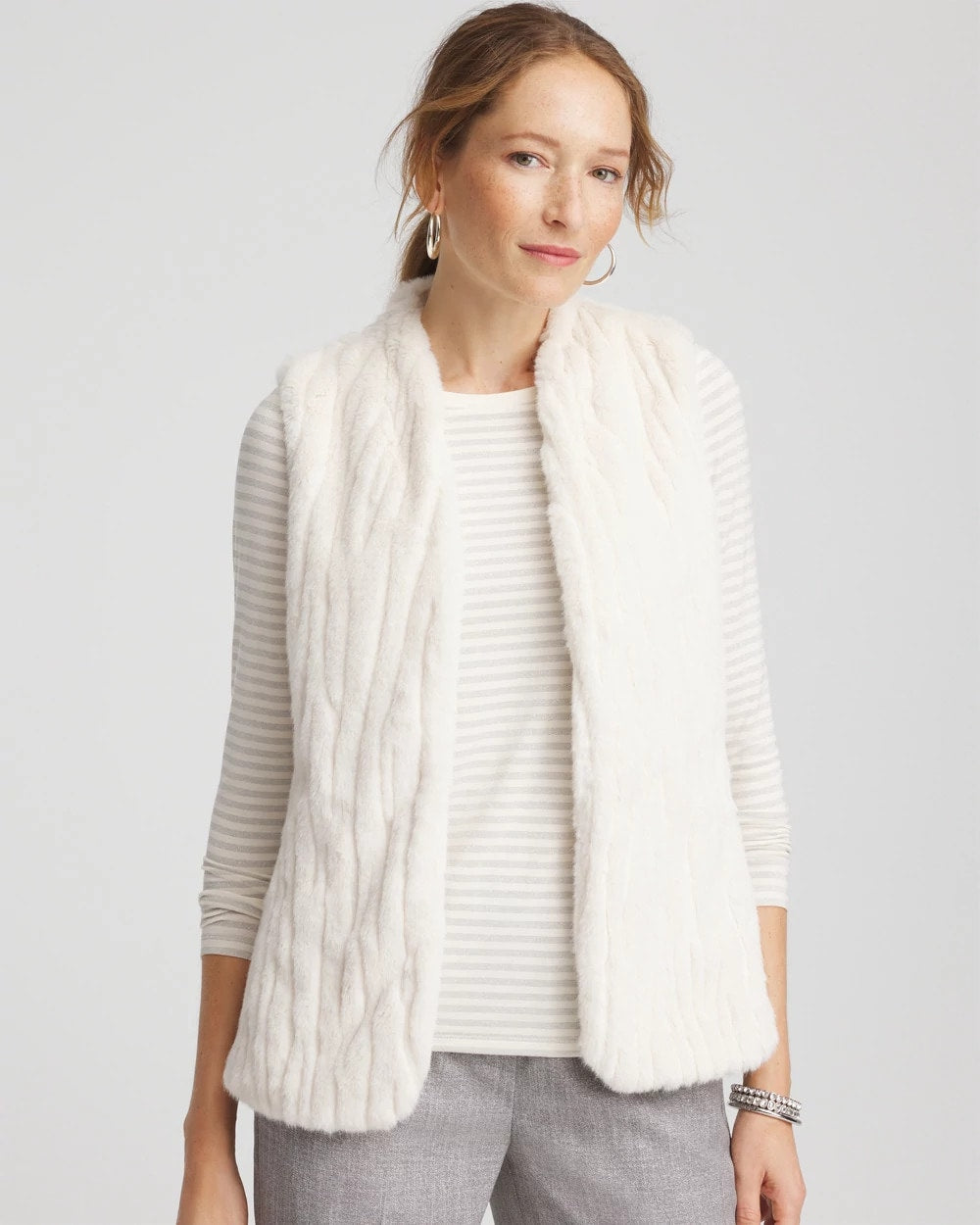 Chico's Outlet English Cream Elongated Faux Fur Vest