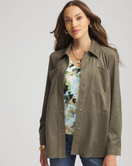 Chico's Outlet Nettle Leaf Suede Collared Long-Sleeved Shacket