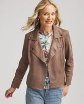 Chico's On Sale Dried Mushroom Suede Moto Jacket