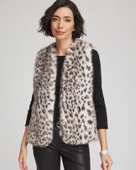 Chico's Online Cream Snow Leopard Faux Fur Vest
