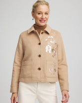 Chico's Discount Light Taupe Heather Embroidered Wool Chore Jacket