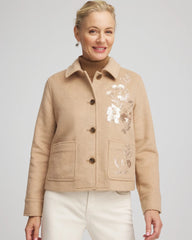 Chico's Discount Light Taupe Heather Embroidered Wool Chore Jacket