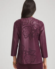 Chico's For Sale Blackened Burgundy Travelers™ Collection Faux Leather Embroidered Jacket