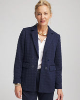 Chico's Discount Passport Blue Textured Single-Breasted Knit Blazer