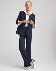 Chico's Discount Passport Blue Textured Single-Breasted Knit Blazer