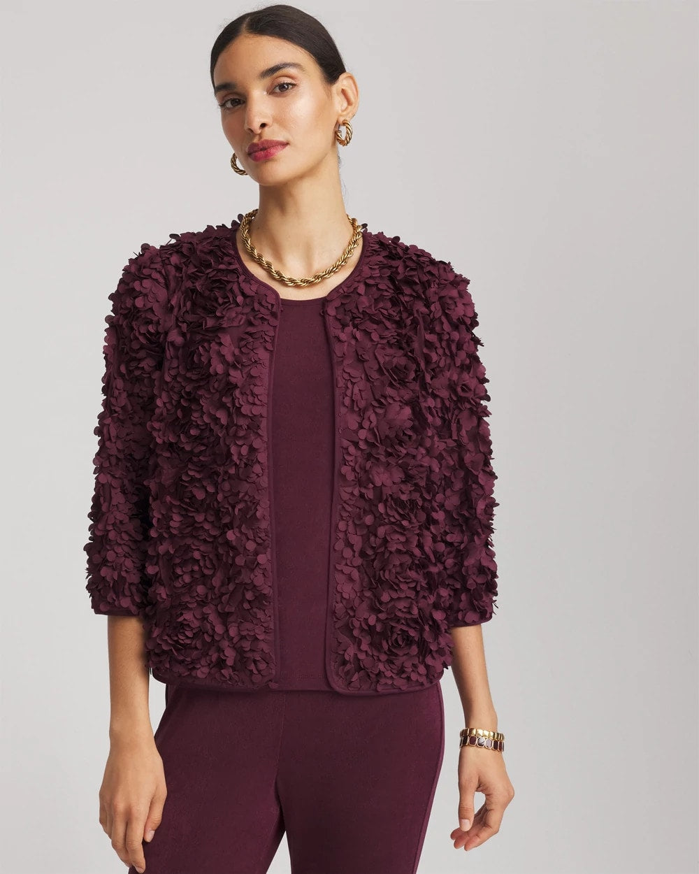 Chico's Outlet Blackened Burgundy Travelers™ Collection Textured Rosette Jacket