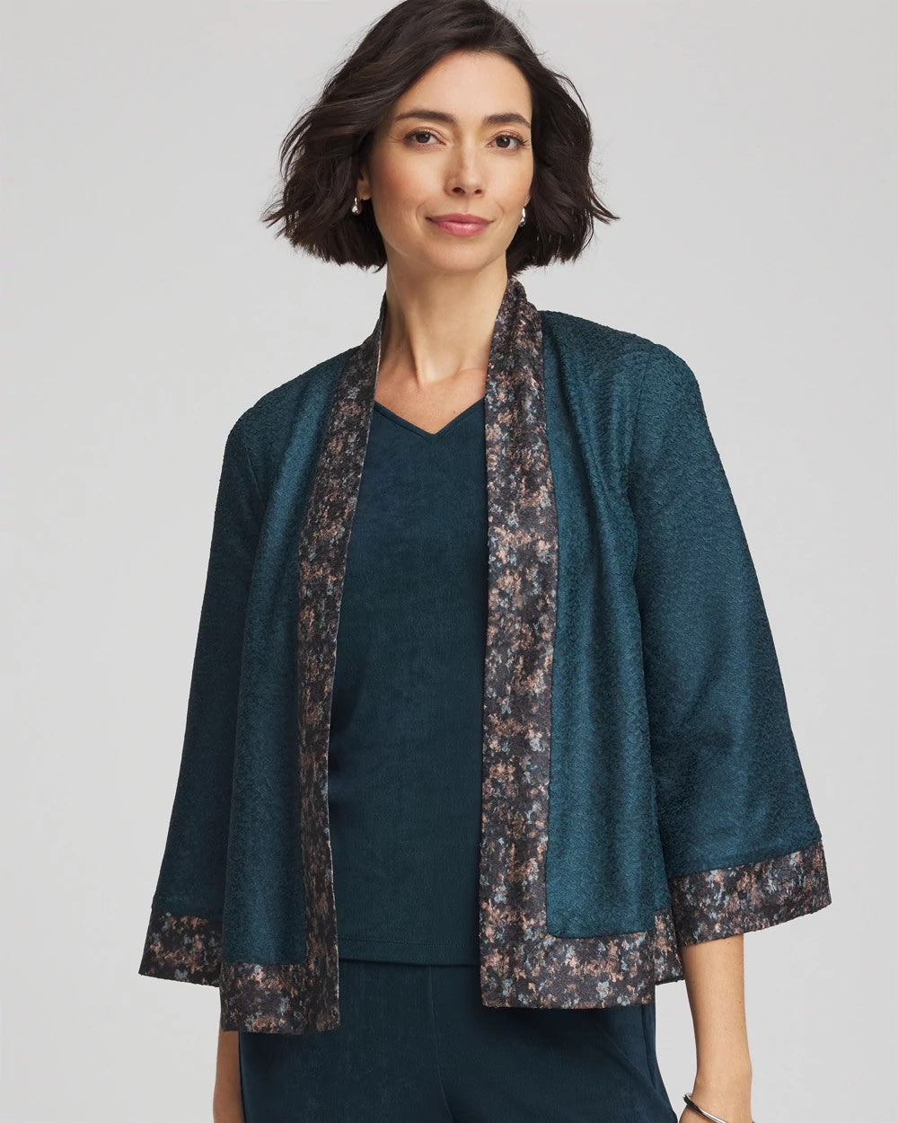 Chico's For Sale Teal Shadow Travelers™ Collection Crystal Crushed Reversible Jacket