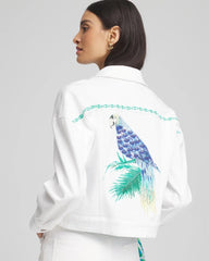 Chico's Discount Alabaster Embroidered Relaxed Denim Jacket
