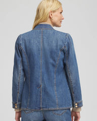 Chico's On Sale Kiruna Indigo Pearl Brooch Denim Blazer