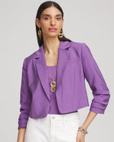 Chico's On Sale Plum Shade Cropped Ruched Sleeve Blazer
