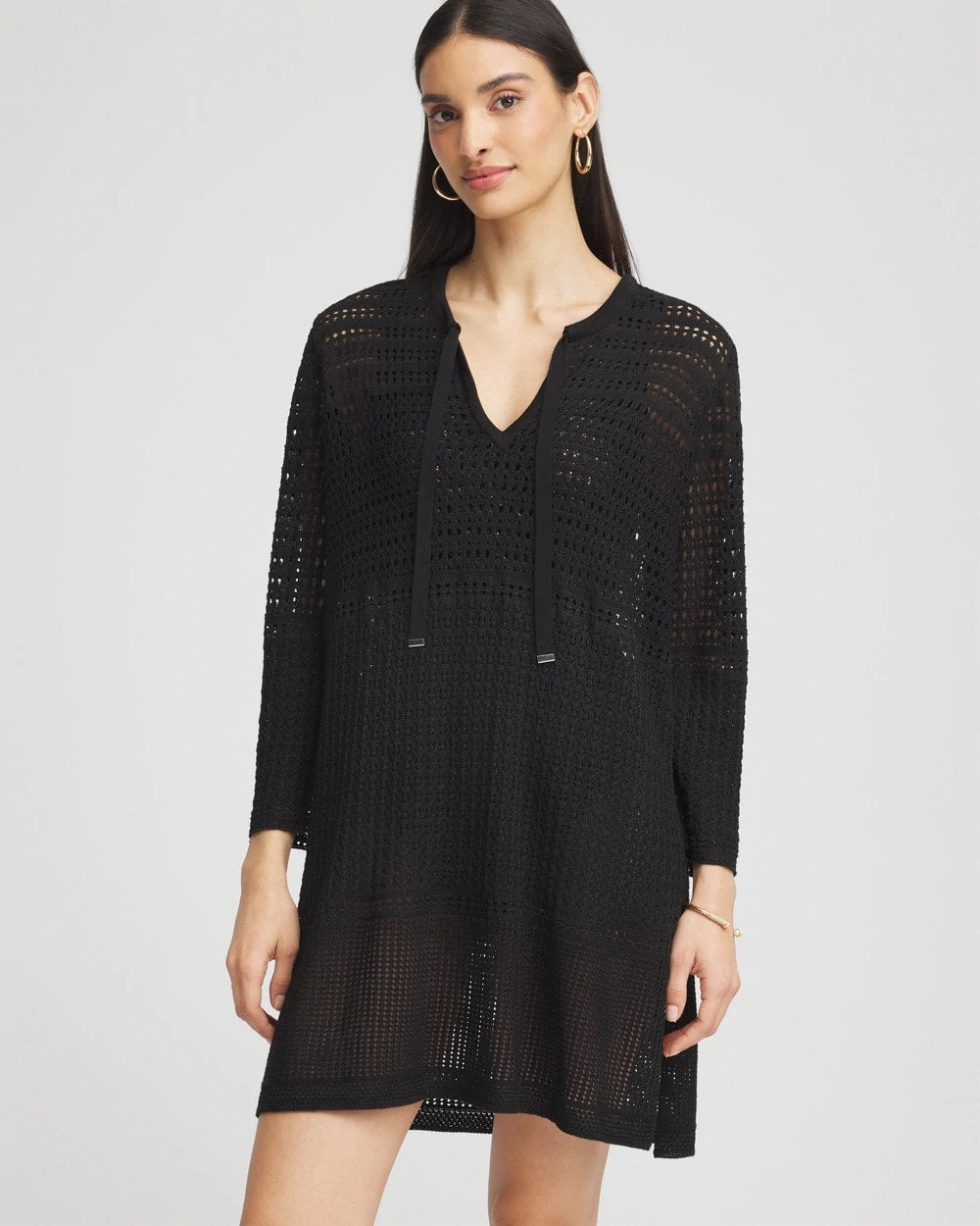 Chico's Discount Black Chico's Tie-Front Beach Swimsuit Cover-Up