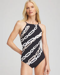Chico's On Sale Black/Natural Cream Gottex High Neck Halter Top Swimsuit