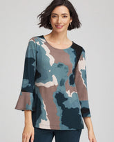 Chico's Discount Teal Shadow Travelers™ Crystal Flounce Sleeve Tunic