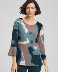 Chico's Discount Teal Shadow Travelers™ Crystal Flounce Sleeve Tunic