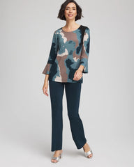 Chico's Discount Teal Shadow Travelers™ Crystal Flounce Sleeve Tunic