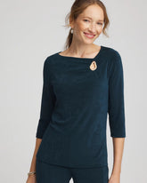 Chico's Sale Teal Shadow Travelers™ Asymmetrical 3/4 Sleeve Top