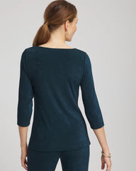 Chico's Sale Teal Shadow Travelers™ Asymmetrical 3/4 Sleeve Top