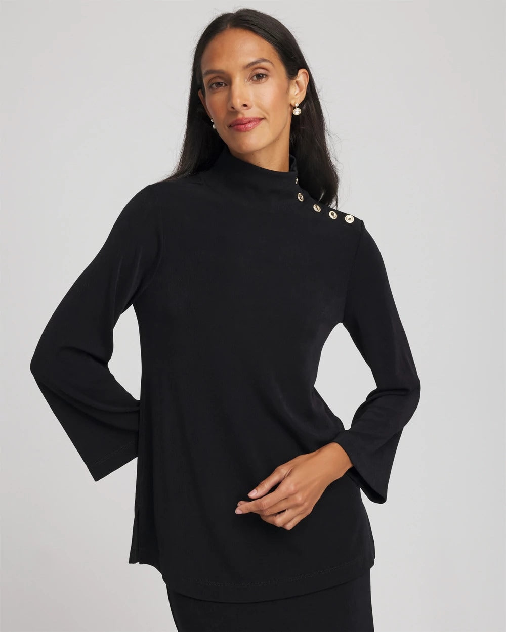 Chico's Outlet Travelers Black Travelers™ Button Mockneck Top