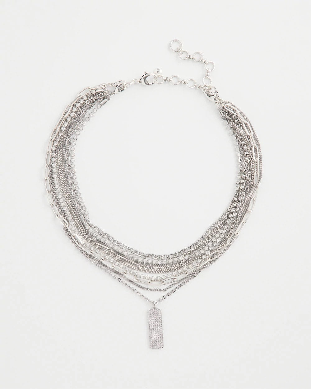 Chico's Outlet Silver Silver Tone Pave Multistrand Necklace