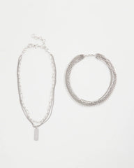 Chico's Outlet Silver Silver Tone Pave Multistrand Necklace