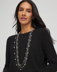 Chico's On Sale Silver Multistrand Beaded Silvertone Necklace