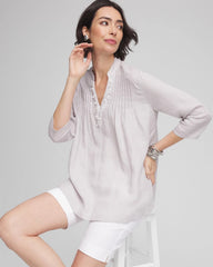 Chico's On Sale Dove Gray Embellished Linen Kurta Tunic