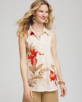 Chico's Discount Glistening Sand Floral Slub Sleeveless Collared Tunic