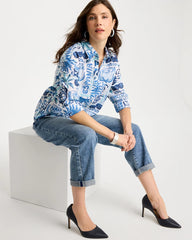 Chico's Online Bondi Blue Cotton Voile Collared Beach Shirt