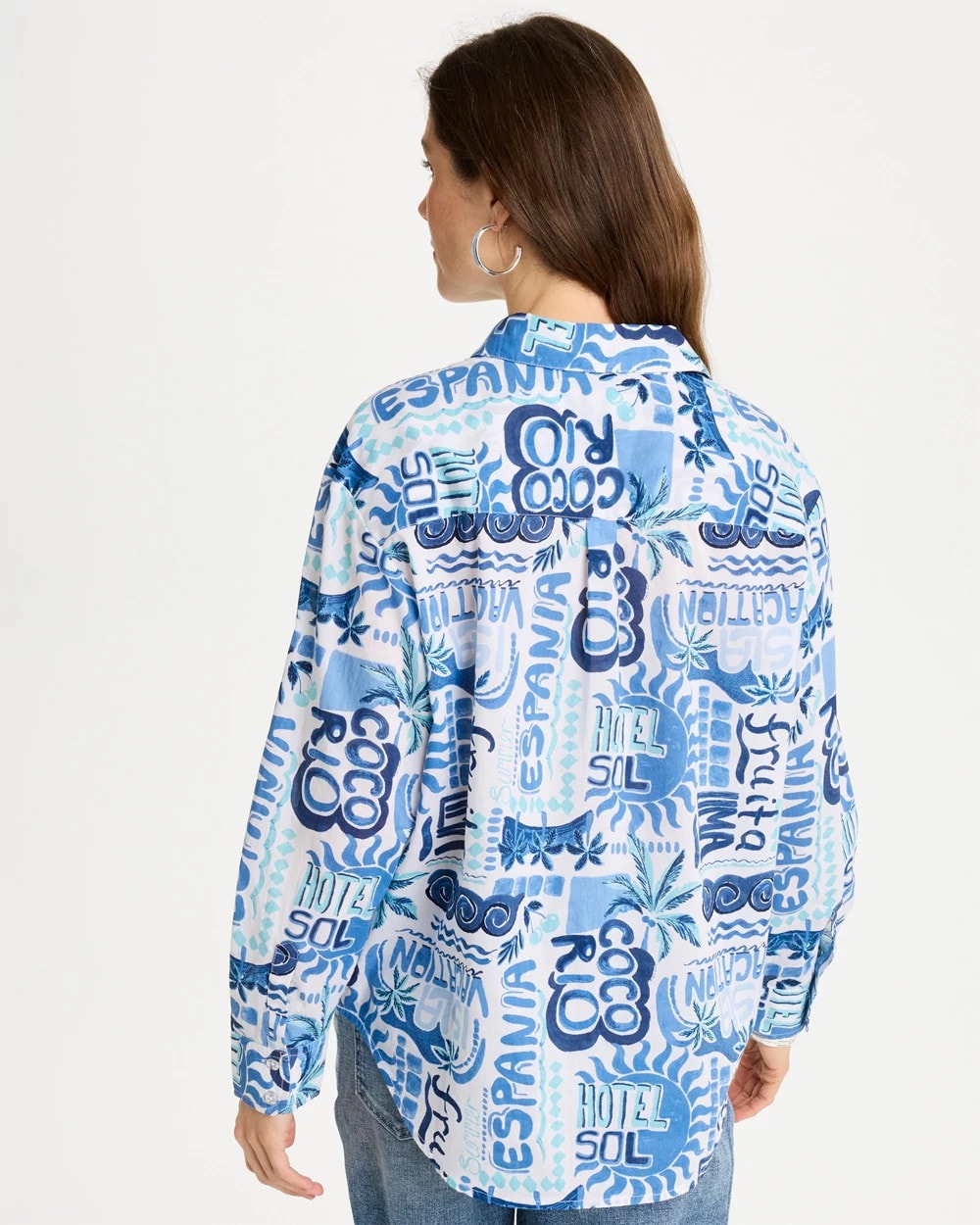 Chico's Online Bondi Blue Cotton Voile Collared Beach Shirt