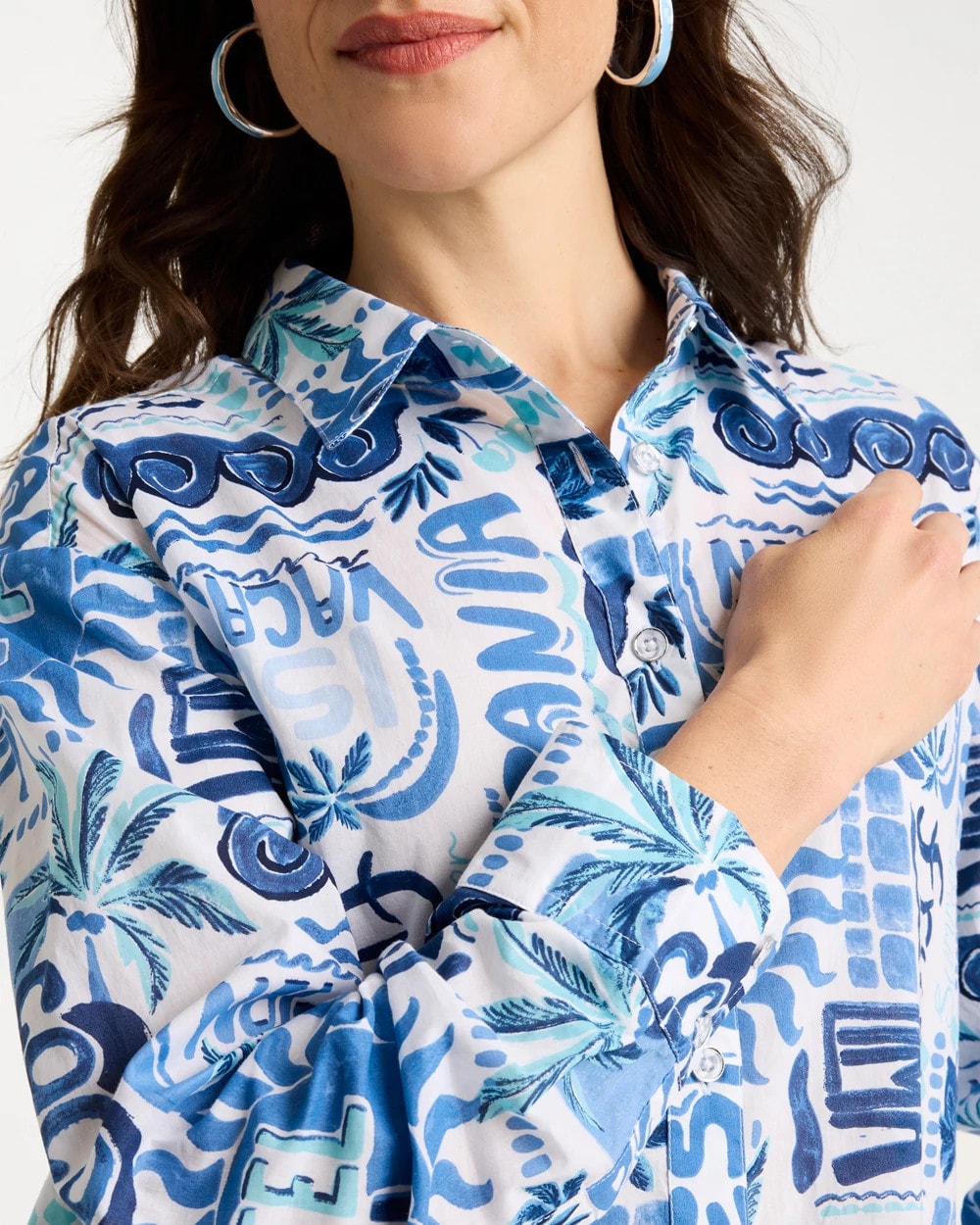 Chico's Online Bondi Blue Cotton Voile Collared Beach Shirt