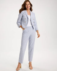Chico's Outlet Blue Striped Seersucker Straight Ankle Pants