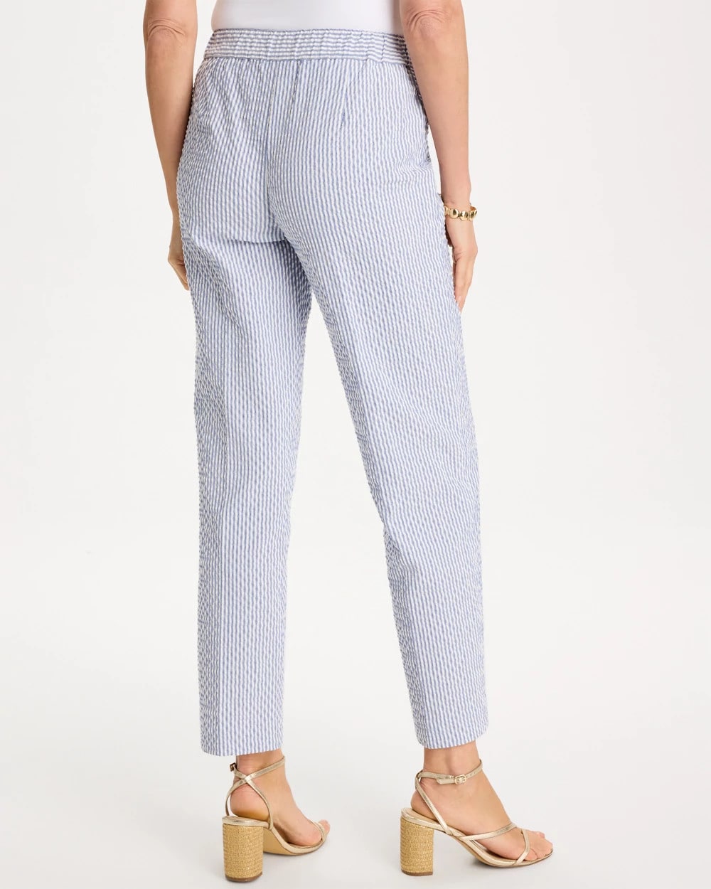 Chico's Outlet Blue Striped Seersucker Straight Ankle Pants