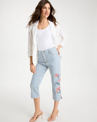 Chico's On Sale Blue Stripe Girlfriend Slim Striped Capri Jeans