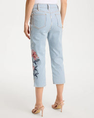 Chico's On Sale Blue Stripe Girlfriend Slim Striped Capri Jeans