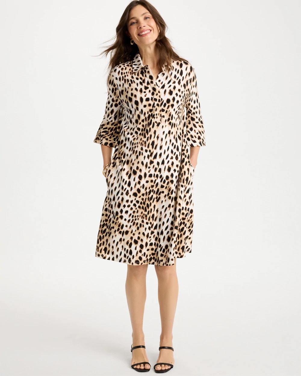 Chico's Online Chocolate Fondant Ponte Knit Flounce Sleeve Dress
