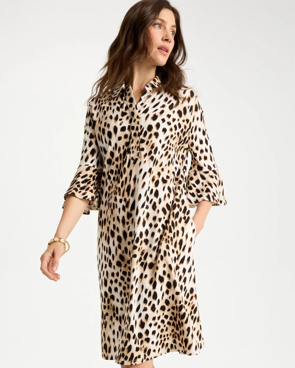 Chico's Online Chocolate Fondant Ponte Knit Flounce Sleeve Dress